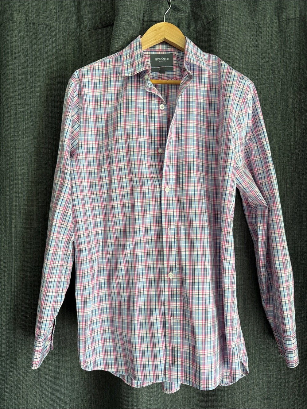 Bonobos Men's Pink and Light Blue Plaid Cotton Button-Down Shirt